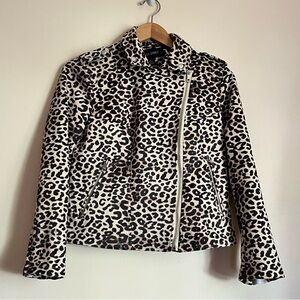 Colleen Lopez Leopard Print Moto Jacket 
 Cropped Zip Front Stretch XS